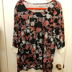 Woman Within 3/4 Sleeve Lace Trim Top